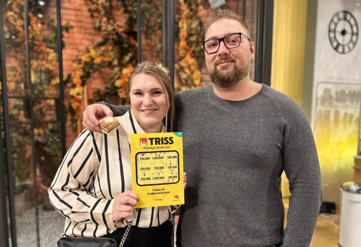 Småbarnsföräldrarna Karin och Jesper från Kristinehamn vann en kvarts miljon kronor på Triss i TV4 Nyhetsmorgon till en efterlängtad badrumsrenovering.