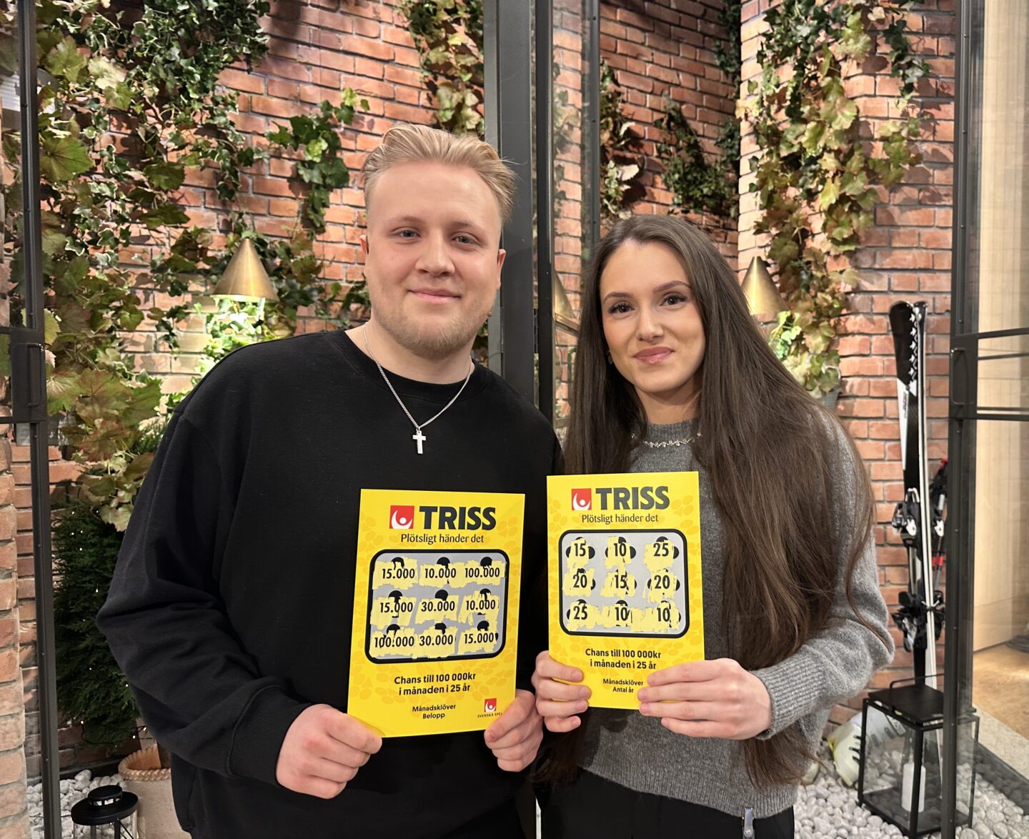 Lördagsmorgonen blev oförglömlig för paret Lucas och Natali från Haninge. Lucas skrapade Triss i TV4 Nyhetsmorgon och vann totalt 1,8 miljoner kronor. Vinsten ska Lucas och Natali använda till att skaffa en gemensam bostad och åka till Italien.