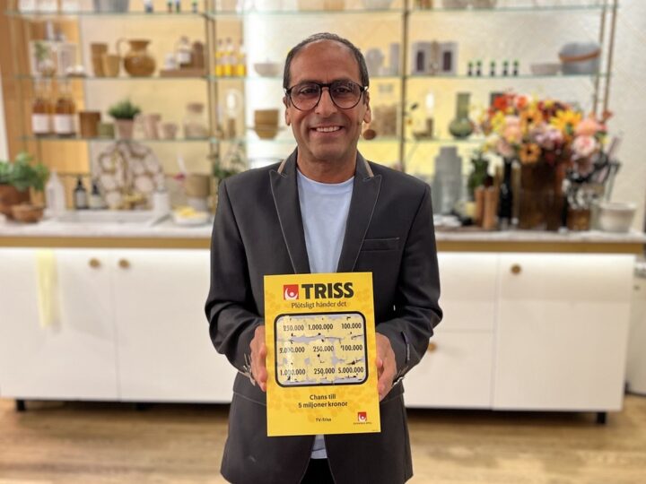 Arash från Kista efter att ha skrapat fram 250 000 kronor på Triss i TV4 Nyhetsmorgon.